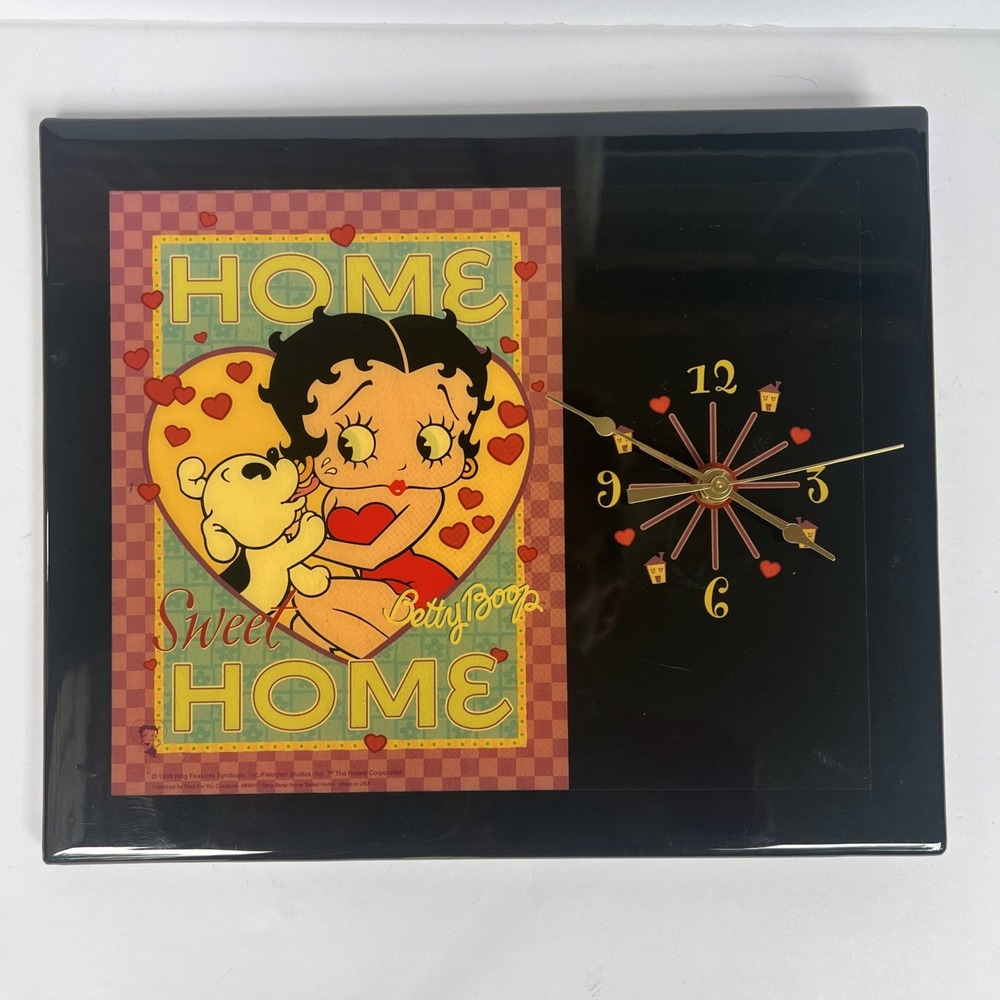 VTG 1999 Betty Boop Home Sweet Home Wall Analog Clock Lacquered Frame READ
